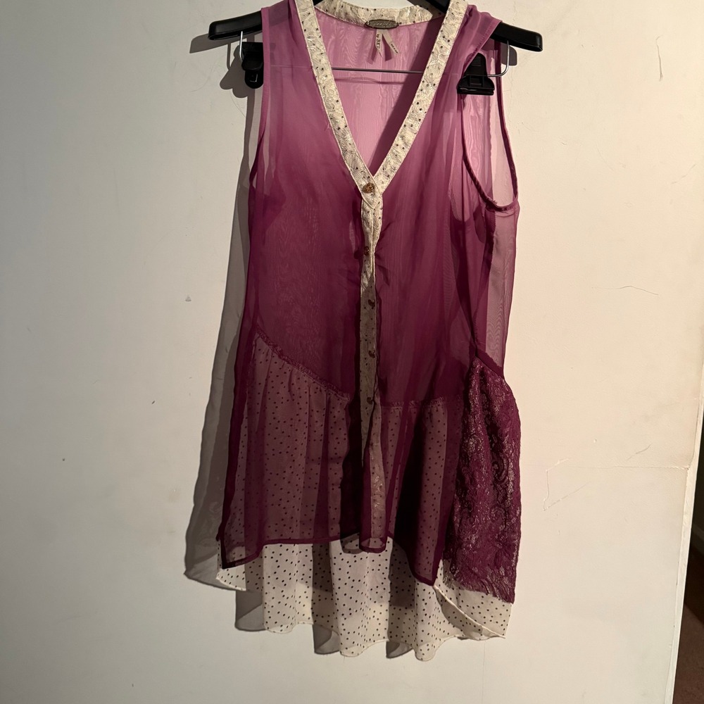 Gimmicks BKE Small Overlay Sheer Fairy Cottagecore Boho Tunic Asymmetrical